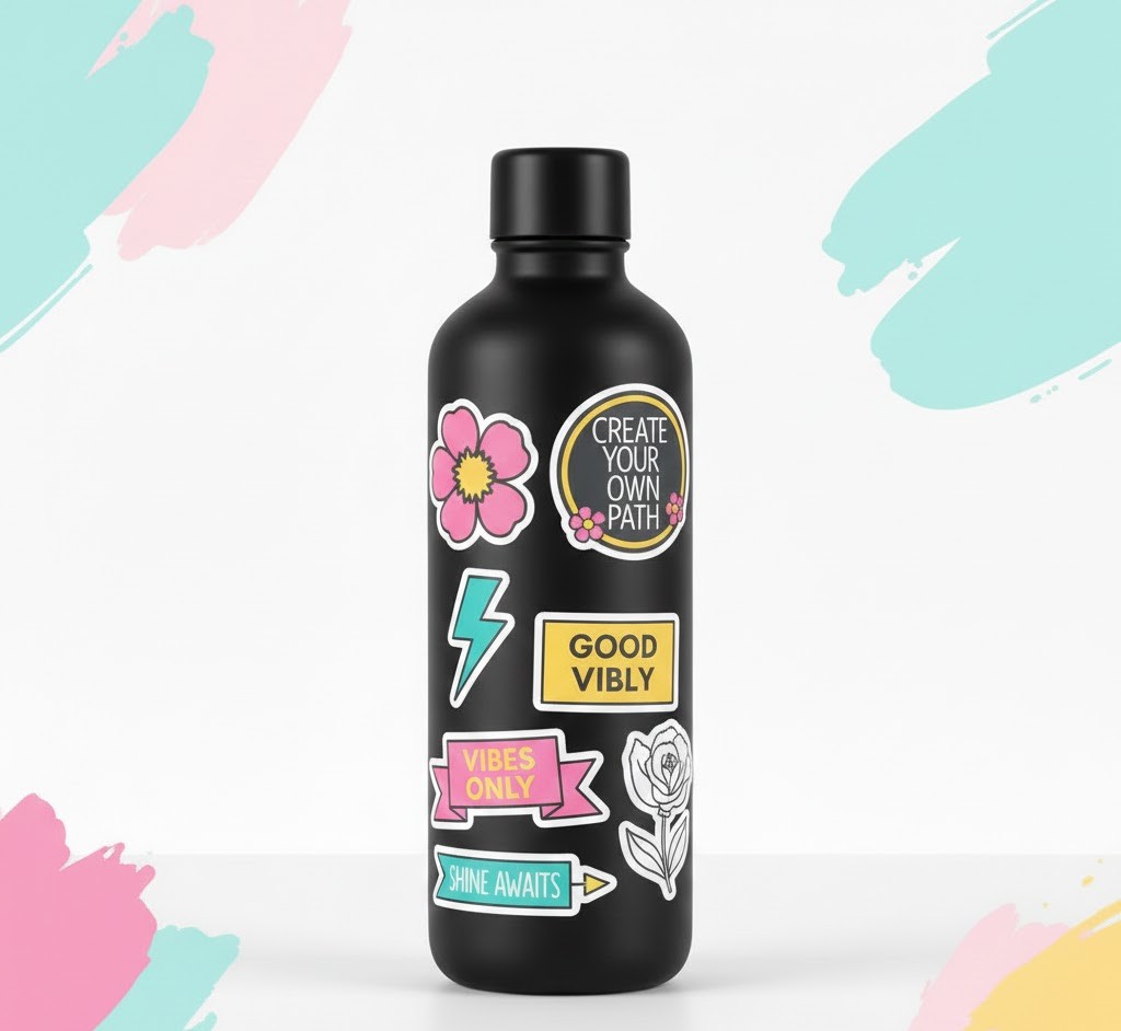 Motivational stickers on bottle