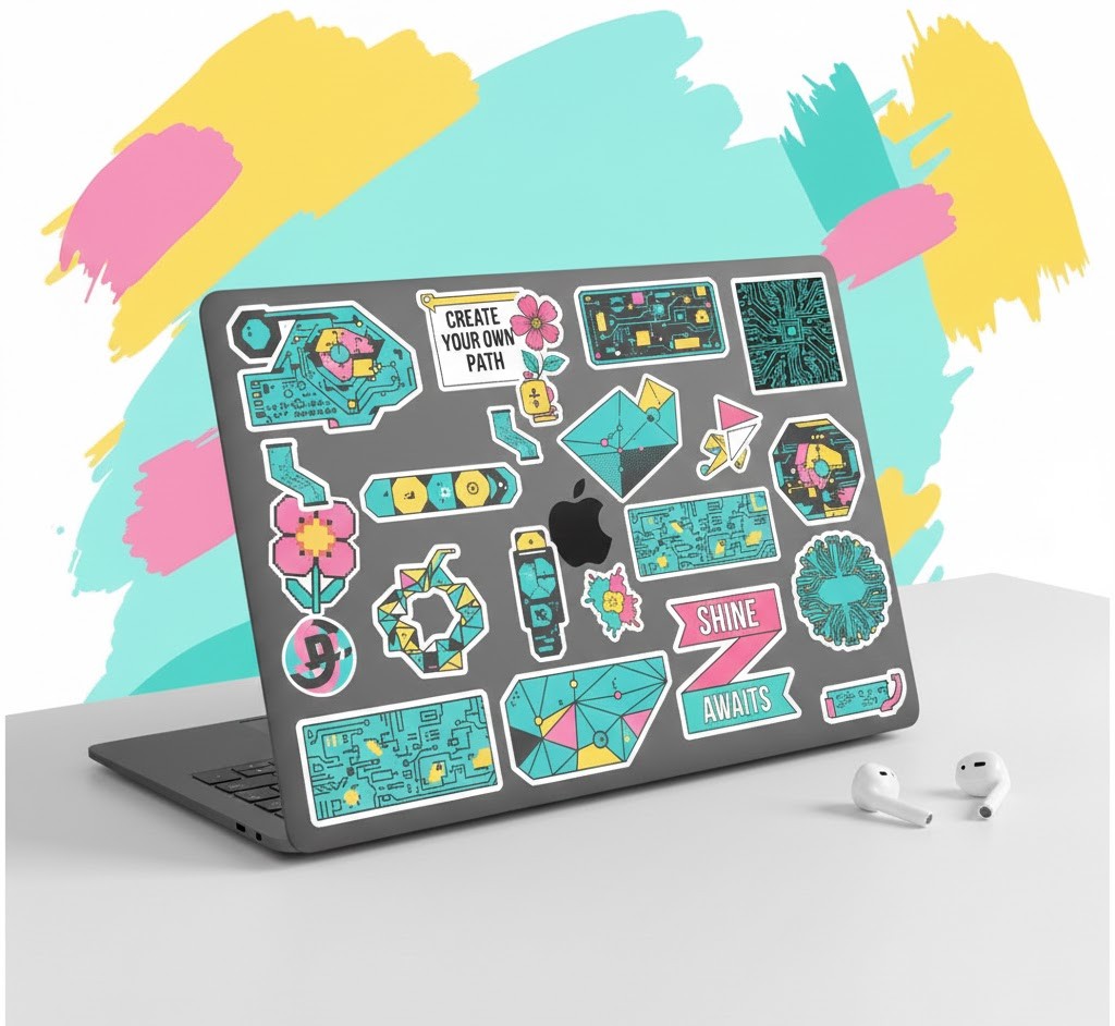 Stickers on laptop surface