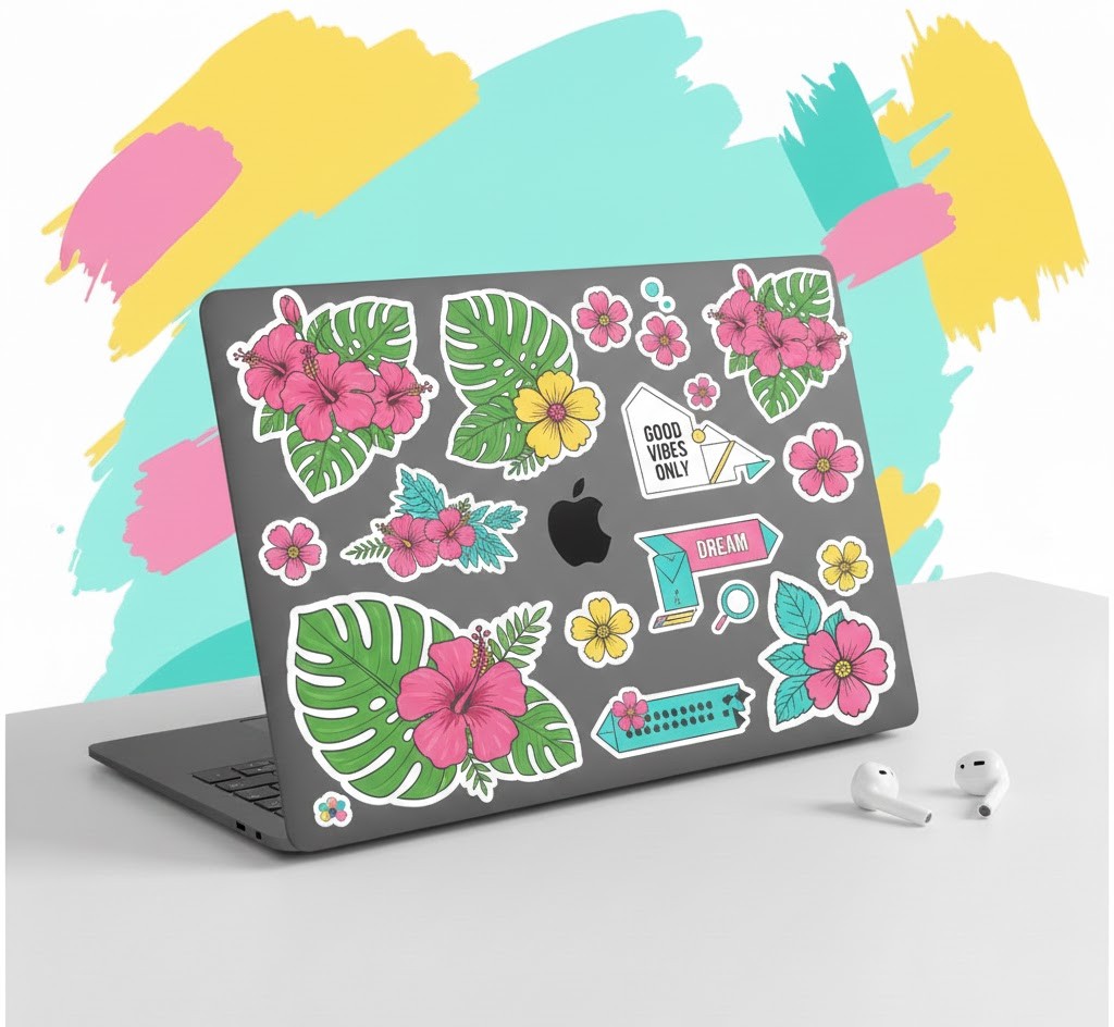 Nature stickers on laptop
