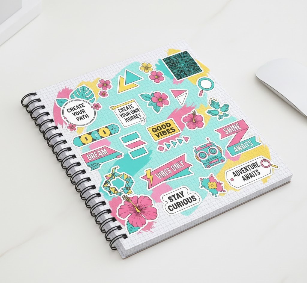 Stickers on notebook cover